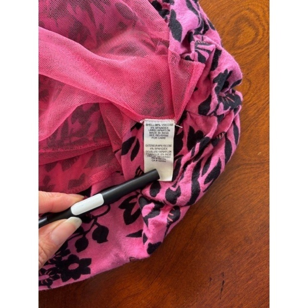 Free People Vintage Y2K Pink Black Floral Ruched Sequin Mini Cocktail Dress Sz 2 - Picture 13 of 14